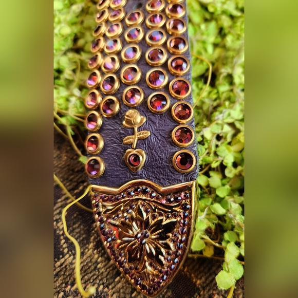 KIPPYS Leather Handmade Crystals Purple Crystalss Leather Western Buckle Belt 34 - Picture 14 of 16